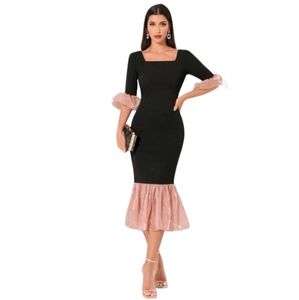 SHEIN Black & Pink Mermaid Hem Dress 4